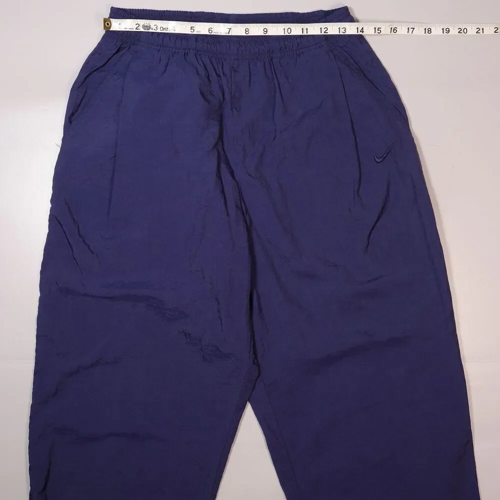 VTG Nike Nylon Track Pants Blue Windbreaker Zip Ankle Unlined Mens Medium x 32